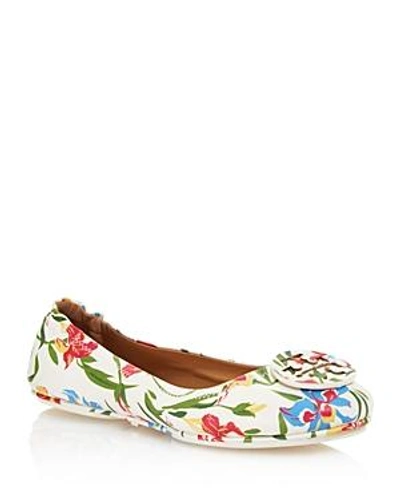 Shop Tory Burch Women's Minnie Floral Print Leather Travel Ballet Flats In Painted Iris