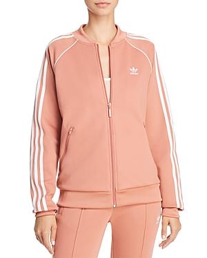 adidas originals adicolor three stripe track jacket in pink