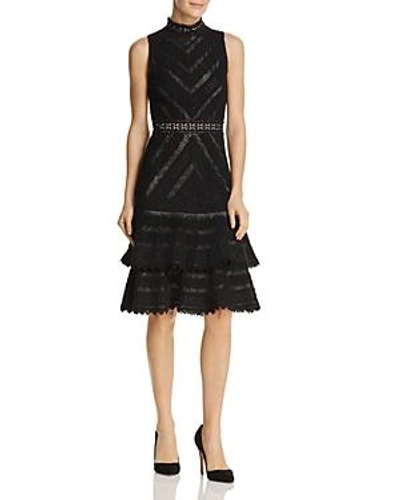 Shop Alice And Olivia Alice + Olivia Azita Tiered Lace Fit-and-flare Dress In Black