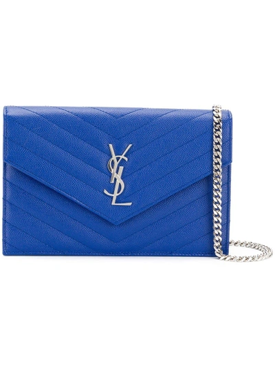 Shop Saint Laurent Monogram Quilted Cross Body Bag - Blue