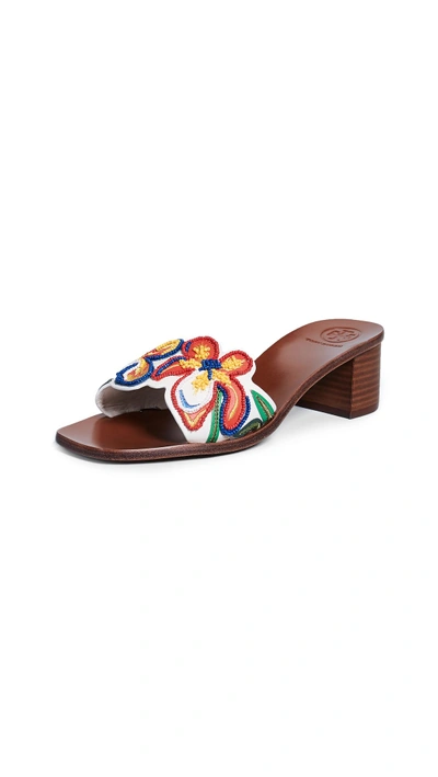 Shop Tory Burch Bianca 45mm Slides In Perfect Ivory/multi