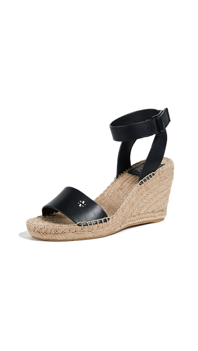 Tory Burch Woman Leather Espadrille Wedge Sandals Black In Perfect
