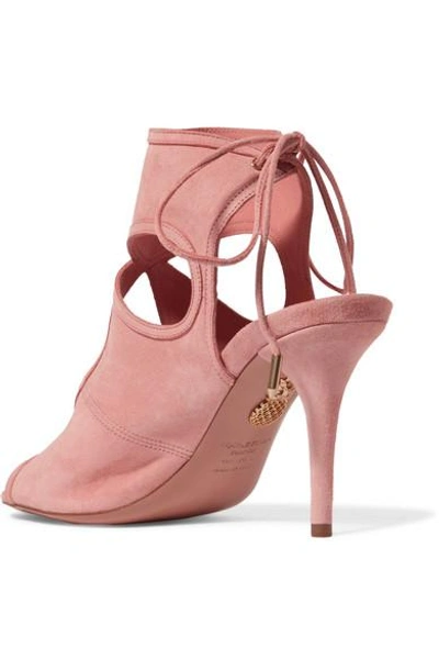 Shop Aquazzura Sexy Thing Cutout Suede Sandals In Baby Pink