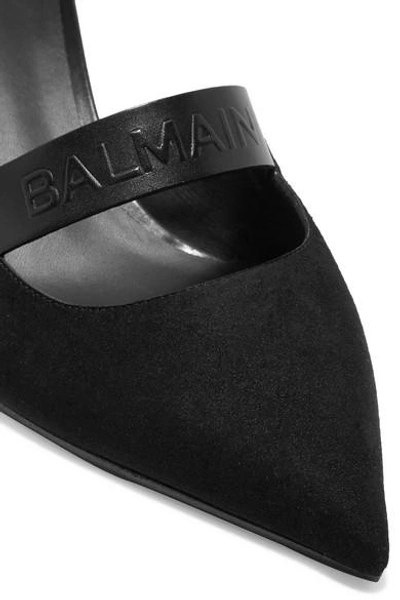 Shop Balmain Chance Logo-embossed Rubber-trimmed Suede Pumps In Black