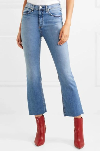 Shop Rag & Bone Hana Cropped High-rise Bootcut Jeans In Mid Denim