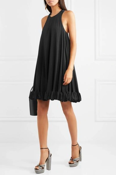 Shop Msgm Ruffled Cady Mini Dress In Black