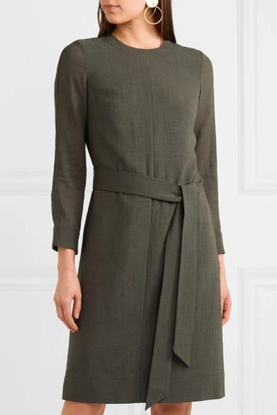 Shop Cefinn Belted Voile Dress In Army Green