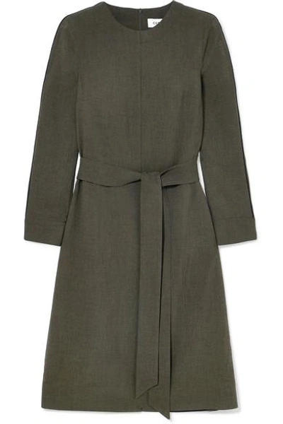 Shop Cefinn Belted Voile Dress In Army Green