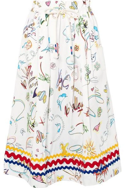 Shop Mira Mikati Printed Cotton-blend Midi Skirt In White