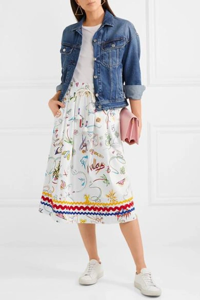 Shop Mira Mikati Printed Cotton-blend Midi Skirt In White