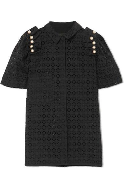 Shop Mother Of Pearl Tia Faux Pearl-embellished Broderie Anglaise Cotton Shirt In Black