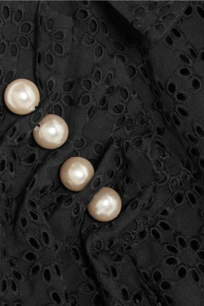 Shop Mother Of Pearl Tia Faux Pearl-embellished Broderie Anglaise Cotton Shirt In Black