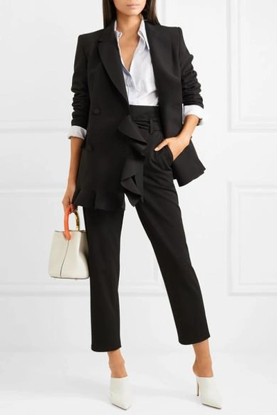 Shop Msgm Double-breasted Ruffled Crepe Blazer In Black