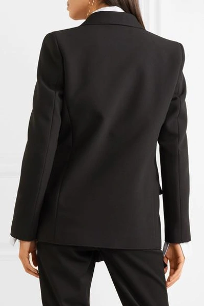 Shop Msgm Double-breasted Ruffled Crepe Blazer In Black