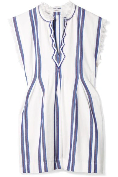 Shop Isabel Marant Étoile Denize Frayed Striped Woven Cotton Top In White