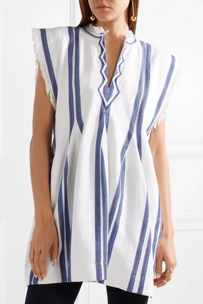 Shop Isabel Marant Étoile Denize Frayed Striped Woven Cotton Top In White