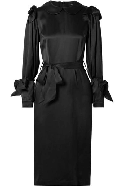 Shop Simone Rocha Bow-embellished Silk-satin Dress In Black