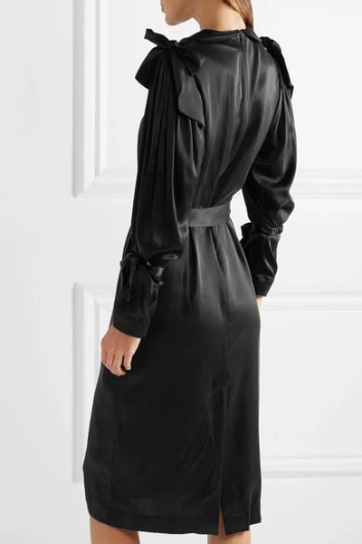 Shop Simone Rocha Bow-embellished Silk-satin Dress In Black