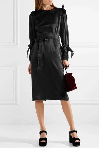 Shop Simone Rocha Bow-embellished Silk-satin Dress In Black