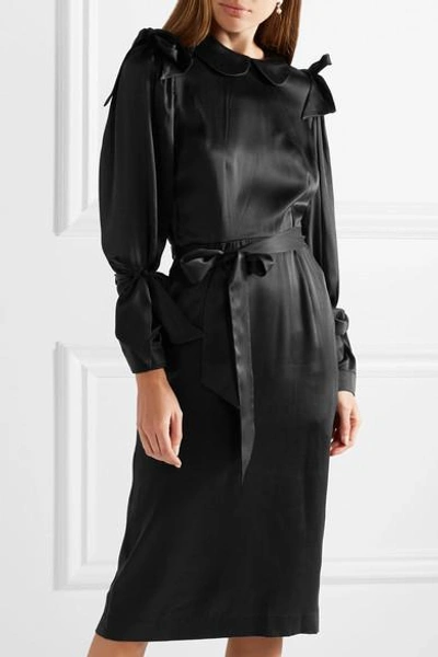 Shop Simone Rocha Bow-embellished Silk-satin Dress In Black