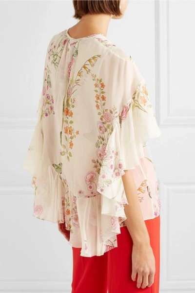 Shop Giambattista Valli Ruffled Floral-print Silk-georgette Blouse In Ivory