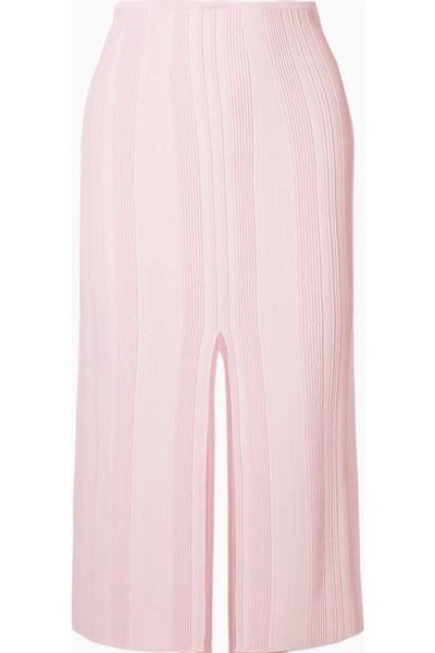 Shop Proenza Schouler Ribbed Stretch-knit Midi Skirt In Baby Pink