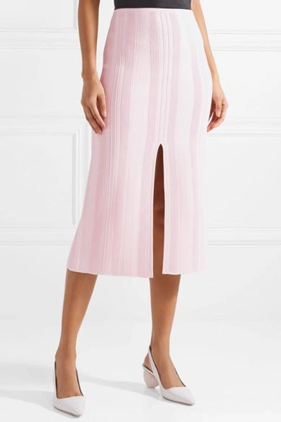 Shop Proenza Schouler Ribbed Stretch-knit Midi Skirt In Baby Pink