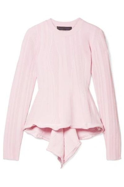 Shop Proenza Schouler Ribbed Stretch-knit Peplum Sweater In Baby Pink