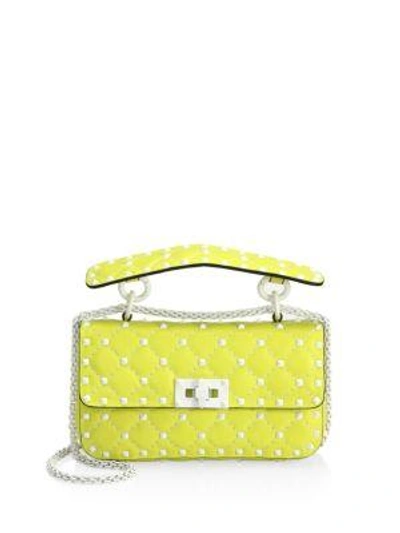 Shop Valentino Rockstud Contrast Spike Leather Shoulder Bag In Yellow