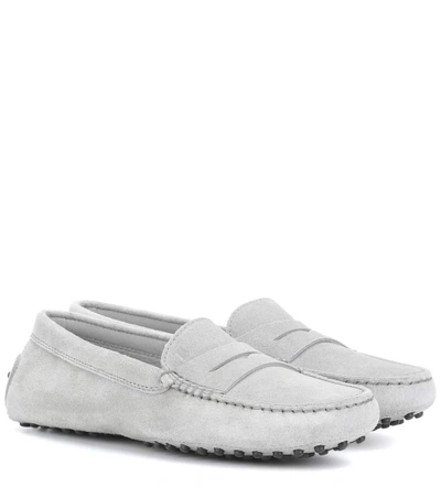 Shop Tod's Gommino Suede Loafers In Grey