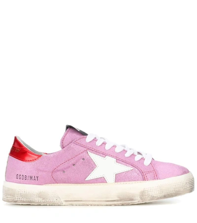 Shop Golden Goose May Glitter Leather Sneakers In Pink