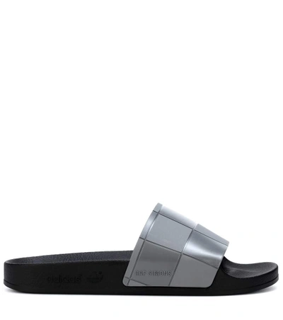 Shop Adidas Originals Adilette Checkerboard Slides In Grey