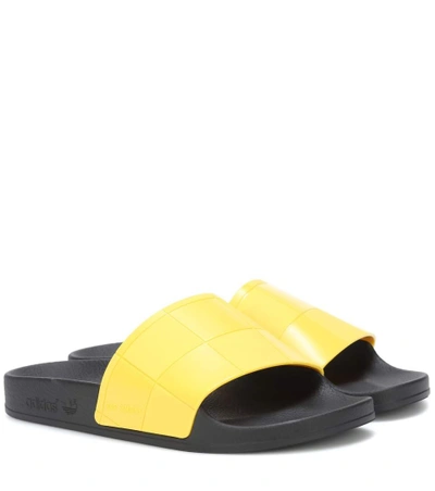 Shop Adidas Originals Adilette Checkerboard Slides In Yellow