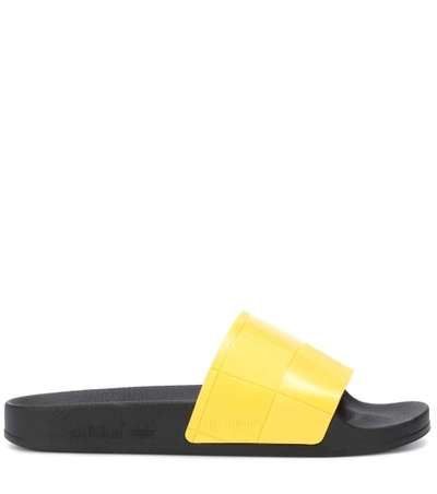 Shop Adidas Originals Adilette Checkerboard Slides In Yellow