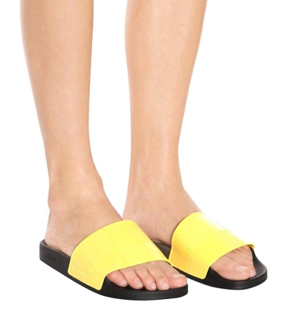 Shop Adidas Originals Adilette Checkerboard Slides In Yellow