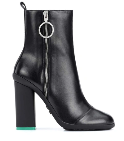 Shop Off-white Leather Ankle Boots In Black