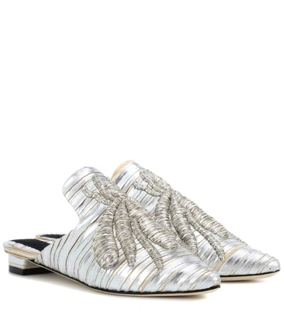 Shop Sanayi313 Ragno Embroidered Mules In Silver