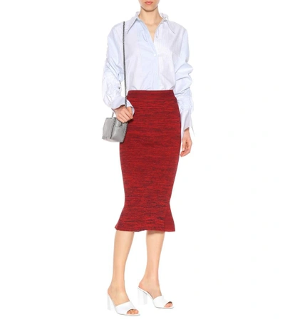 Shop Stella Mccartney Knitted Cotton Midi Skirt In Red