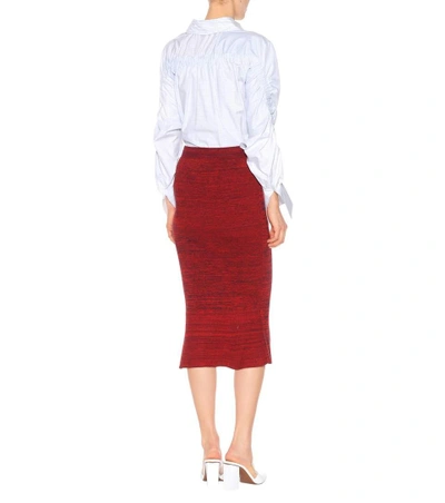 Shop Stella Mccartney Knitted Cotton Midi Skirt In Red