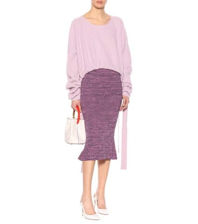 Shop Stella Mccartney Knitted Cotton Midi Skirt In Purple