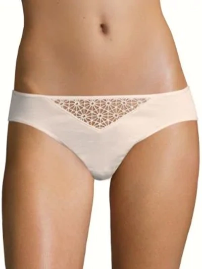 Shop Hanro Melissa Lace-trim Cotton Bikini Panty In Sandshell