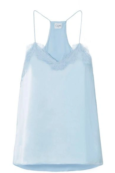 Shop Cami Nyc Racer Lace-trimmed Silk-charmeuse Camisole In Sky Blue