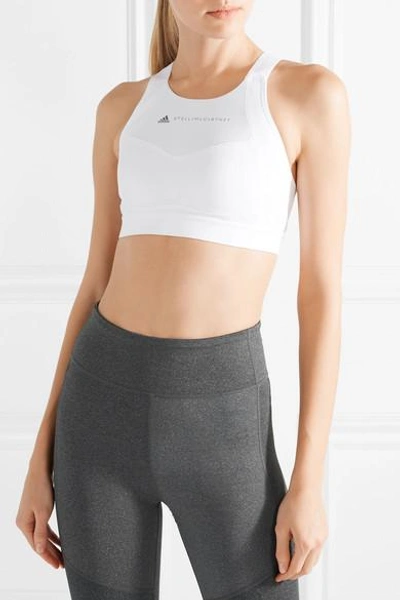 Shop Adidas By Stella Mccartney Essentials Mesh-paneled Climalite Stretch Sports Bra In White