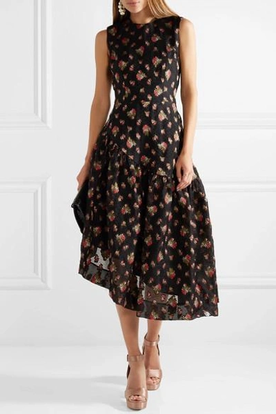 Shop Simone Rocha Asymmetric Fil Coupé Organza Midi Dress In Black