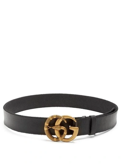 Gucci Leather Belt With Double G Buckle With Snake In Black | ModeSens