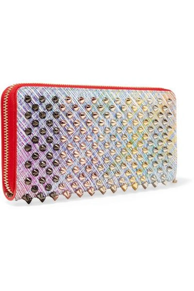 Shop Christian Louboutin Panettone Spiked Metallic Suede Continental Wallet In Pink