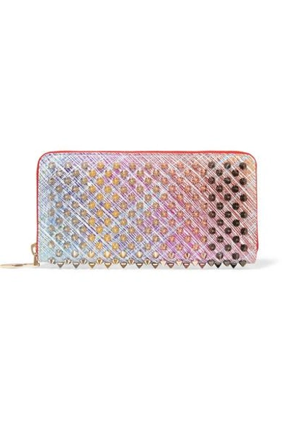 Shop Christian Louboutin Panettone Spiked Metallic Suede Continental Wallet In Pink