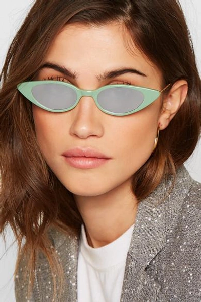 Shop Illesteva Marianne Cat-eye Acetate Mirrored Sunglasses In Green