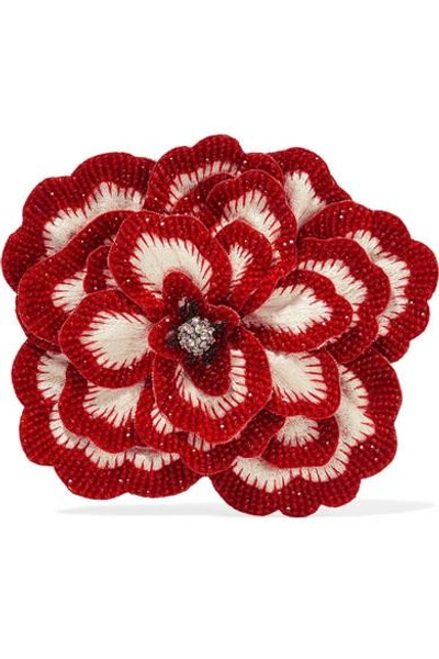 Shop Gucci Crystal, Bead And Felt Brooch In Red