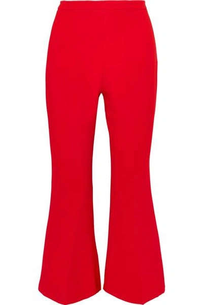 Shop Antonio Berardi Cropped Stretch-cady Flared Pants In Crimson